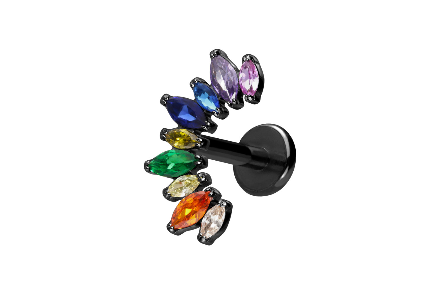 Titan Labret Piercing mit Push Fit BUNTER KRISTALLBOGEN